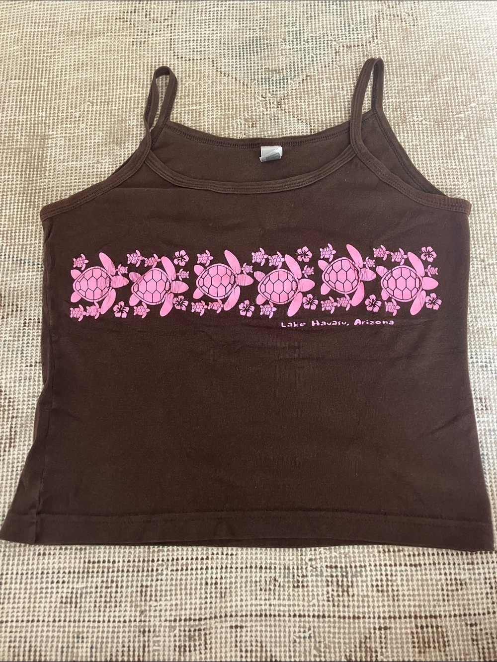 Women’s Brown Tank Top with Pink Turtle Print